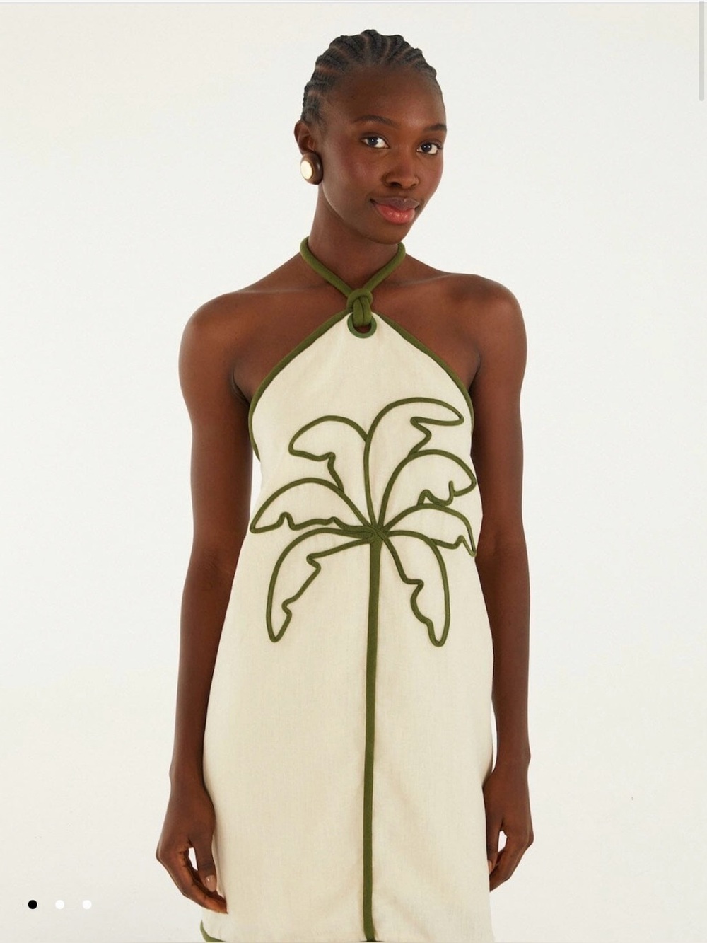 Farm Rio Sand Coconut Embroidery Halter Neck Mini Dress